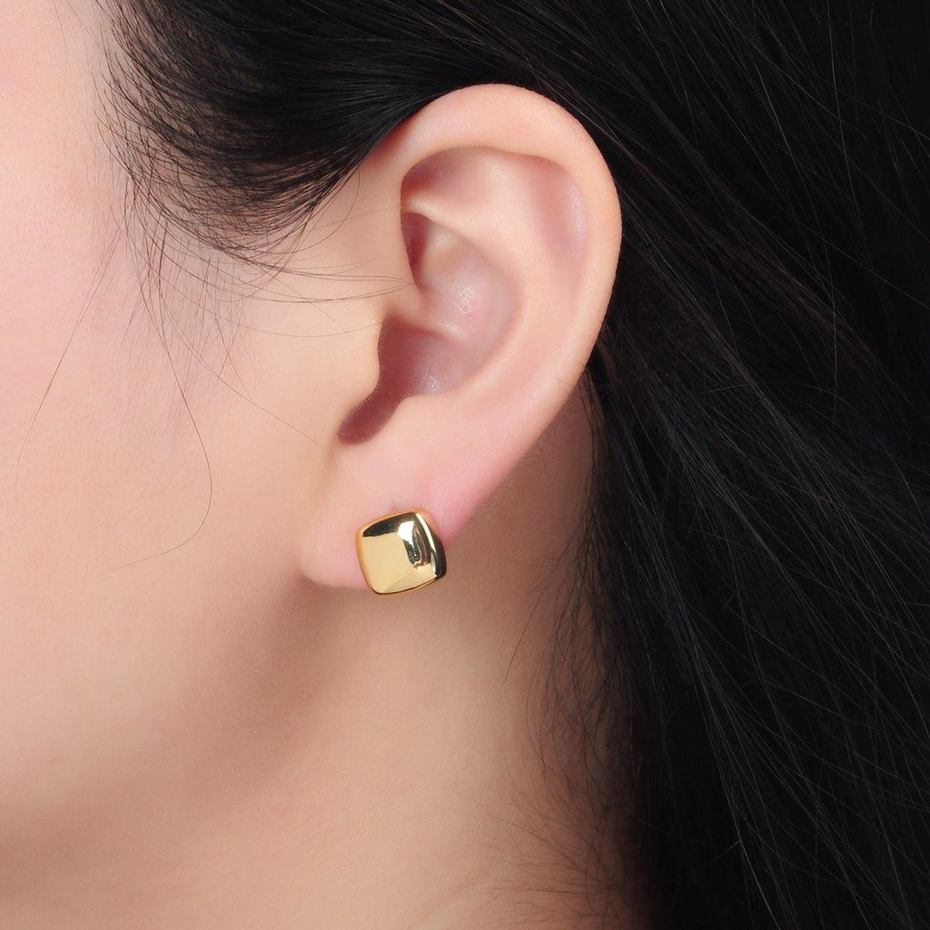 24K Gold plated 10mm Square Dome Mini Stud Earrings | AD630 - DLUXCA