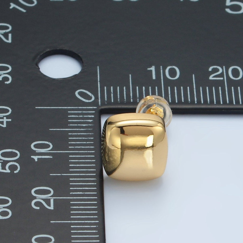 24K Gold plated 10mm Square Dome Mini Stud Earrings | AD630 - DLUXCA