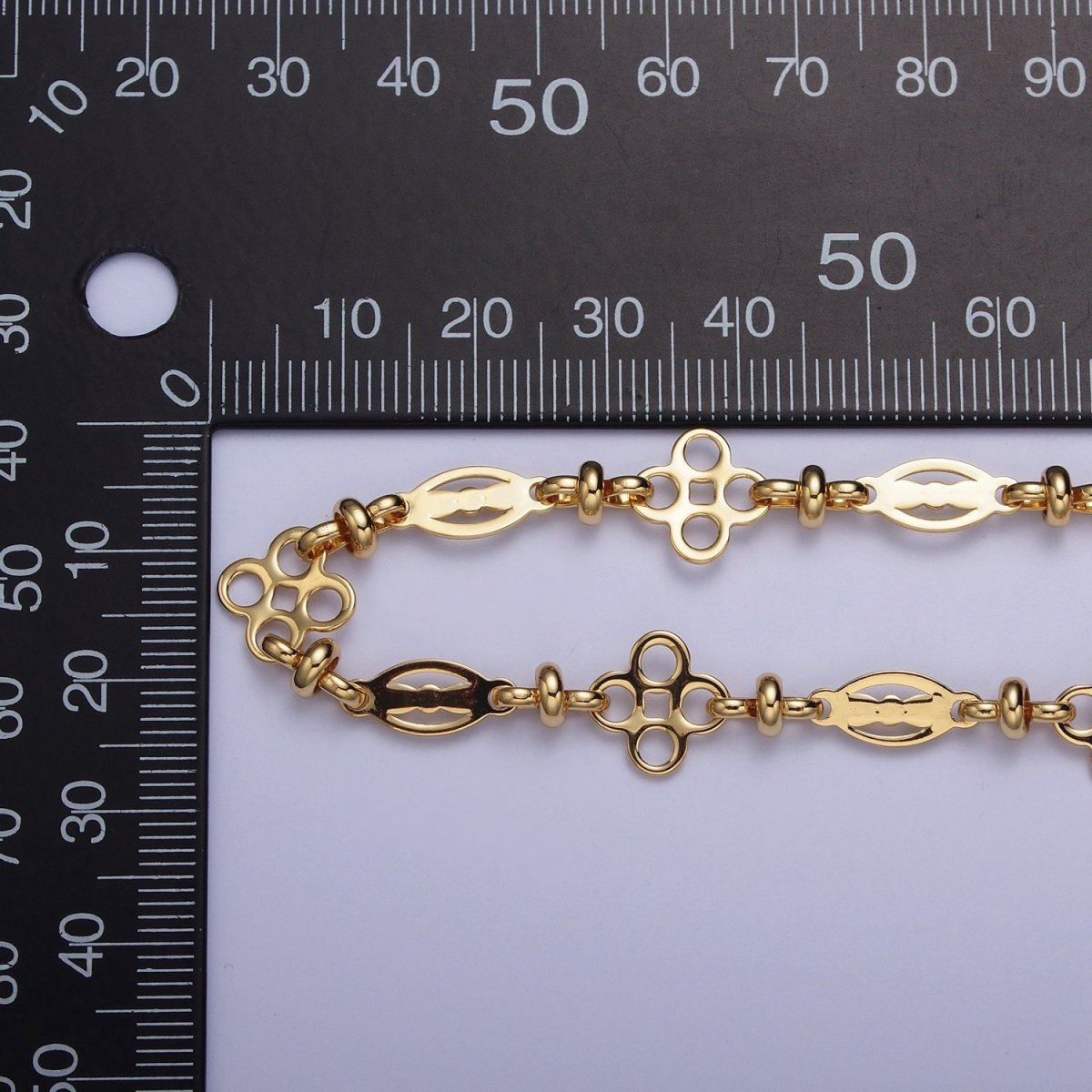 24K Gold plated 11mm Designed Quatrefoil Oval Outline Bulk Unfinished Chain For DIY Jewelry Making Supply | ROLL-855 Clearance Pricing - DLUXCA