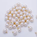 24K Gold plated 11mm White Freshwater Pearl Button Round Charm | P1882 - DLUXCA