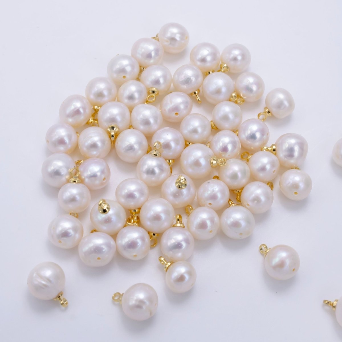 24K Gold plated 11mm White Freshwater Pearl Button Round Charm | P1882 - DLUXCA