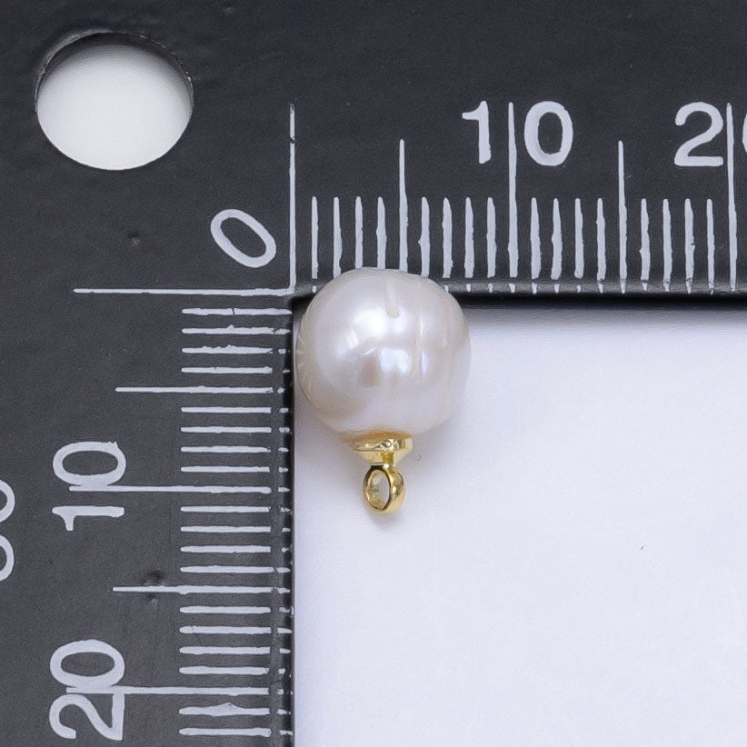 24K Gold plated 11mm White Freshwater Pearl Button Round Charm | P1882 - DLUXCA