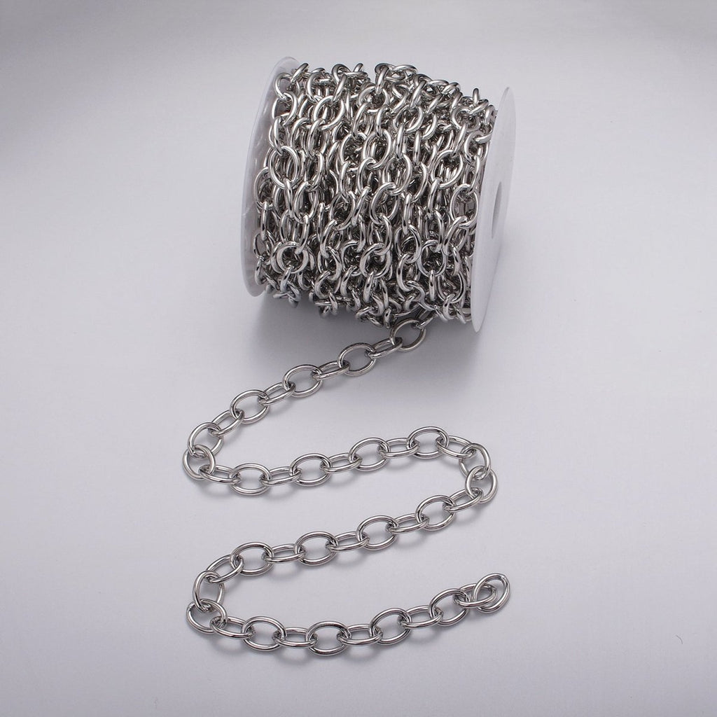 24K Gold plated 12.5mm Oval Cable Unfinished Statement Chain by Yard in Gold & Silver | ROLL-1067, ROLL-1077 Clearance Pricing - DLUXCA