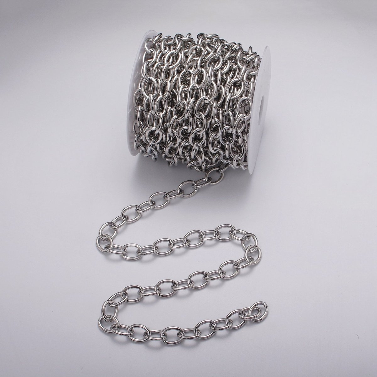 24K Gold plated 12.5mm Oval Cable Unfinished Statement Chain by Yard in Gold & Silver | ROLL-1067, ROLL-1077 Clearance Pricing - DLUXCA