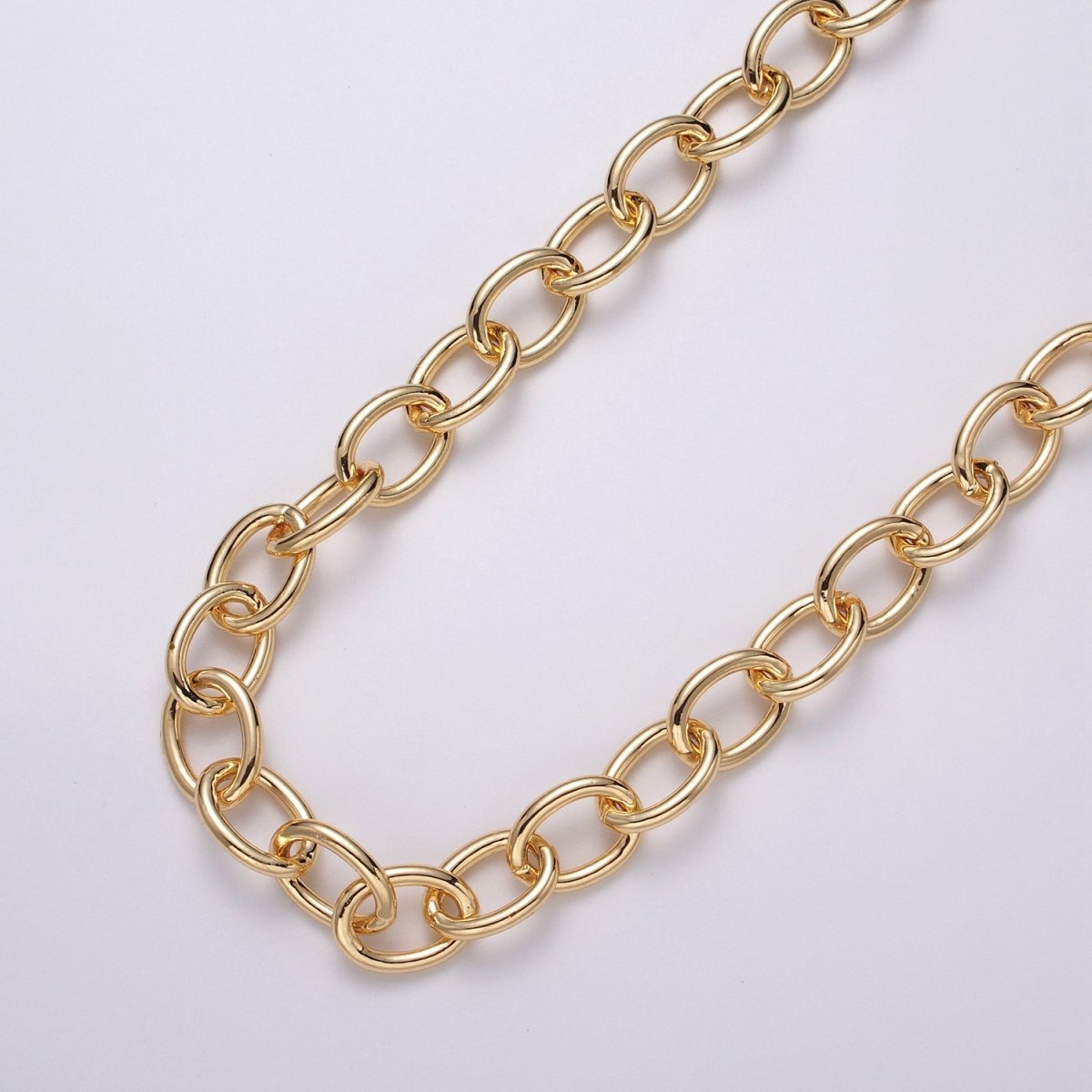 24K Gold plated 12.5mm Oval Cable Unfinished Statement Chain by Yard in Gold & Silver | ROLL-1067, ROLL-1077 Clearance Pricing - DLUXCA