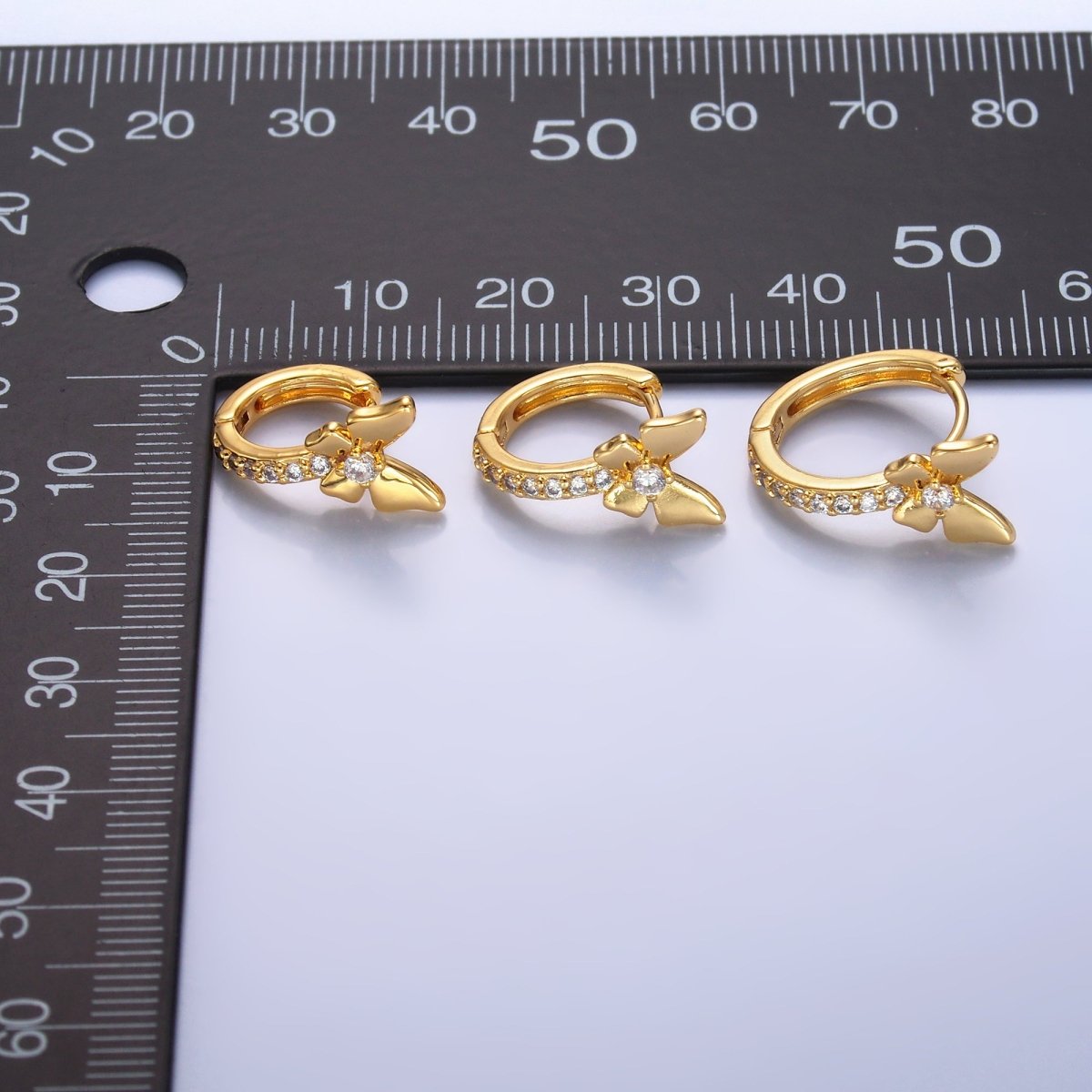 24K Gold plated 12mm, 14mm, 16mm Micro Paved CZ Butterfly Huggie Earrings | AB874 - AB876 - DLUXCA