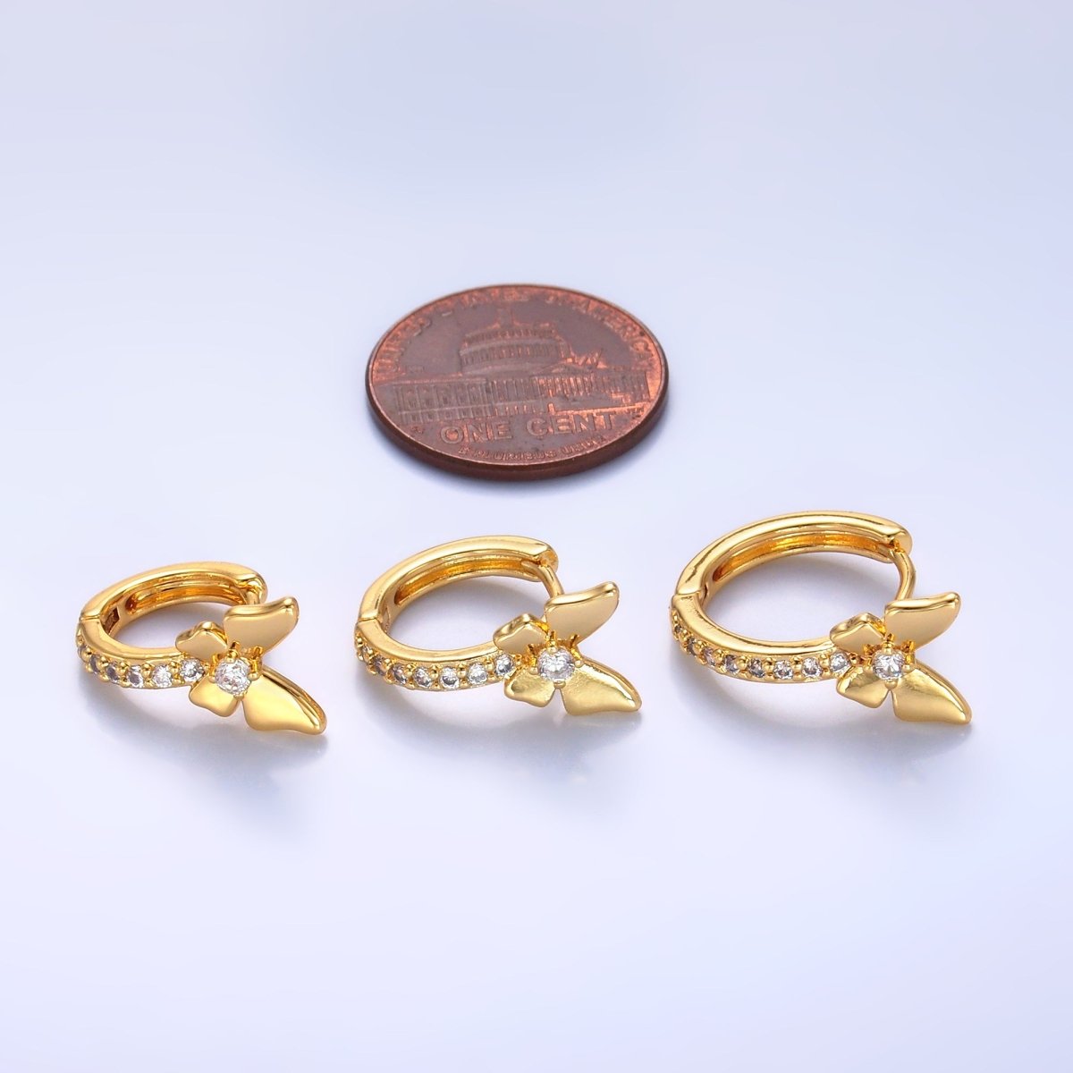 24K Gold plated 12mm, 14mm, 16mm Micro Paved CZ Butterfly Huggie Earrings | AB874 - AB876 - DLUXCA