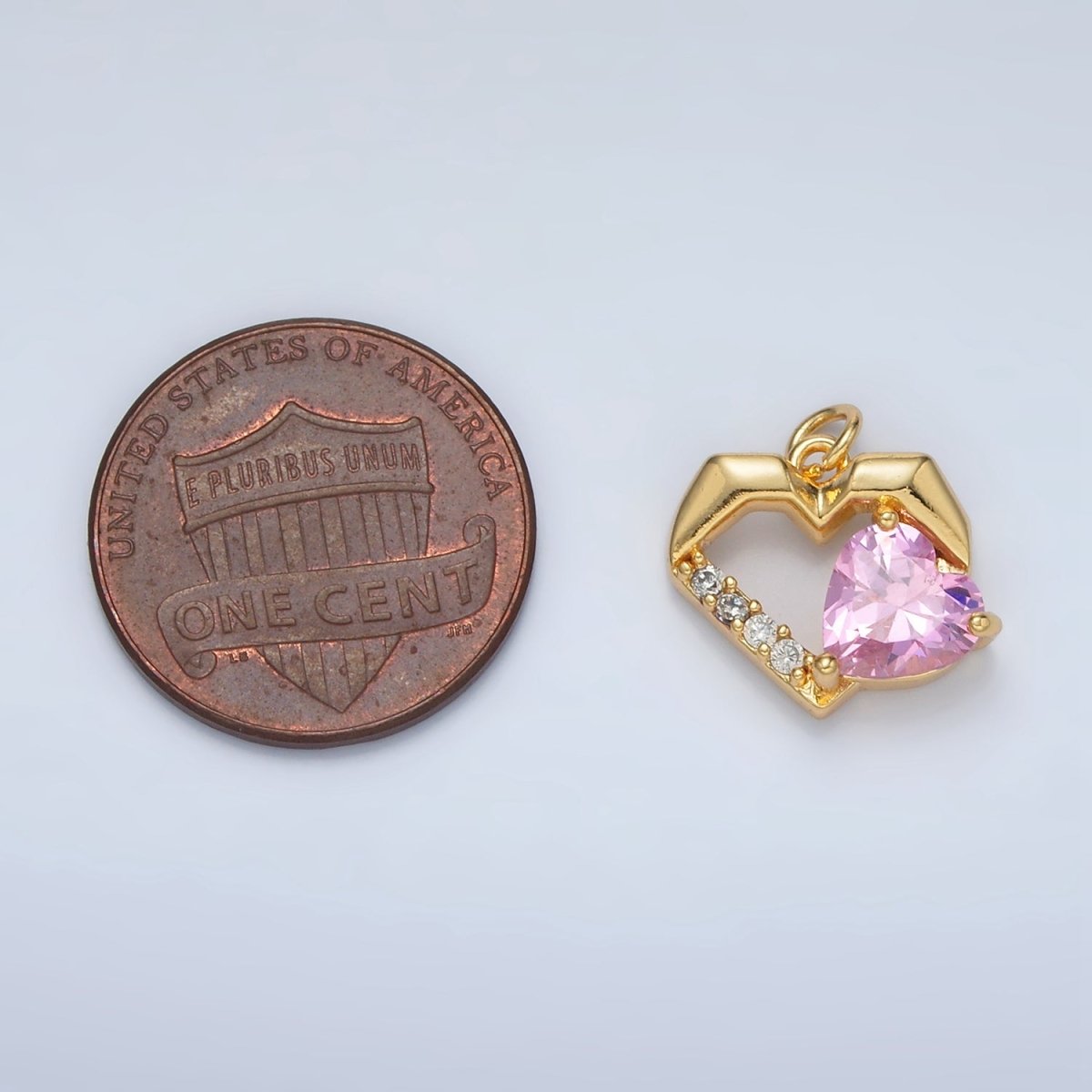 24K Gold plated 12mm Clear, Red, Pink, Purple CZ Micro Paved Open Heart Charm | M013 - M014