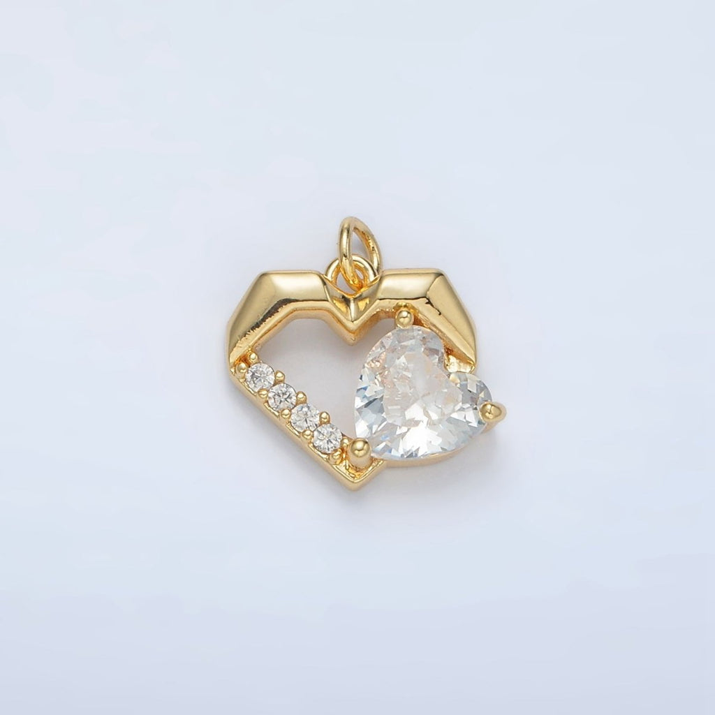 24K Gold plated 12mm Clear, Red, Pink, Purple CZ Micro Paved Open Heart Charm | M013 - M014