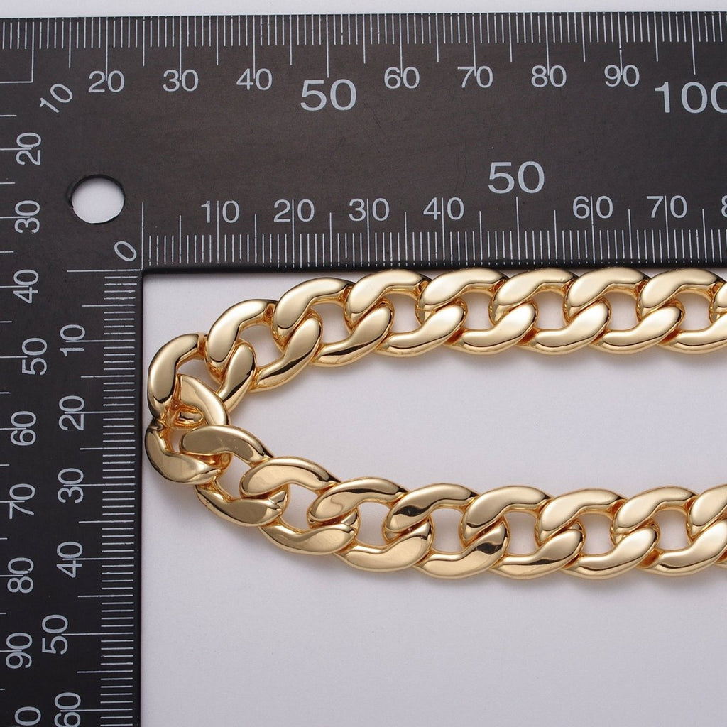 24k Gold plated 12mm Flat Cuban Flat Curb Unfinished Chain by Yard in Gold & Silver | ROLL-1051, ROLL-1081 Clearance Pricing