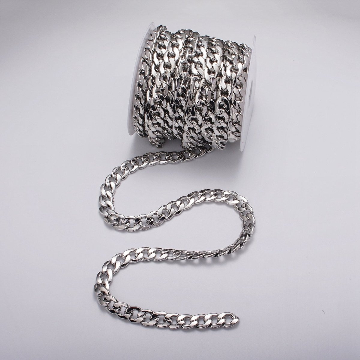 24k Gold plated 12mm Flat Cuban Flat Curb Unfinished Chain by Yard in Gold & Silver | ROLL-1051, ROLL-1081 Clearance Pricing