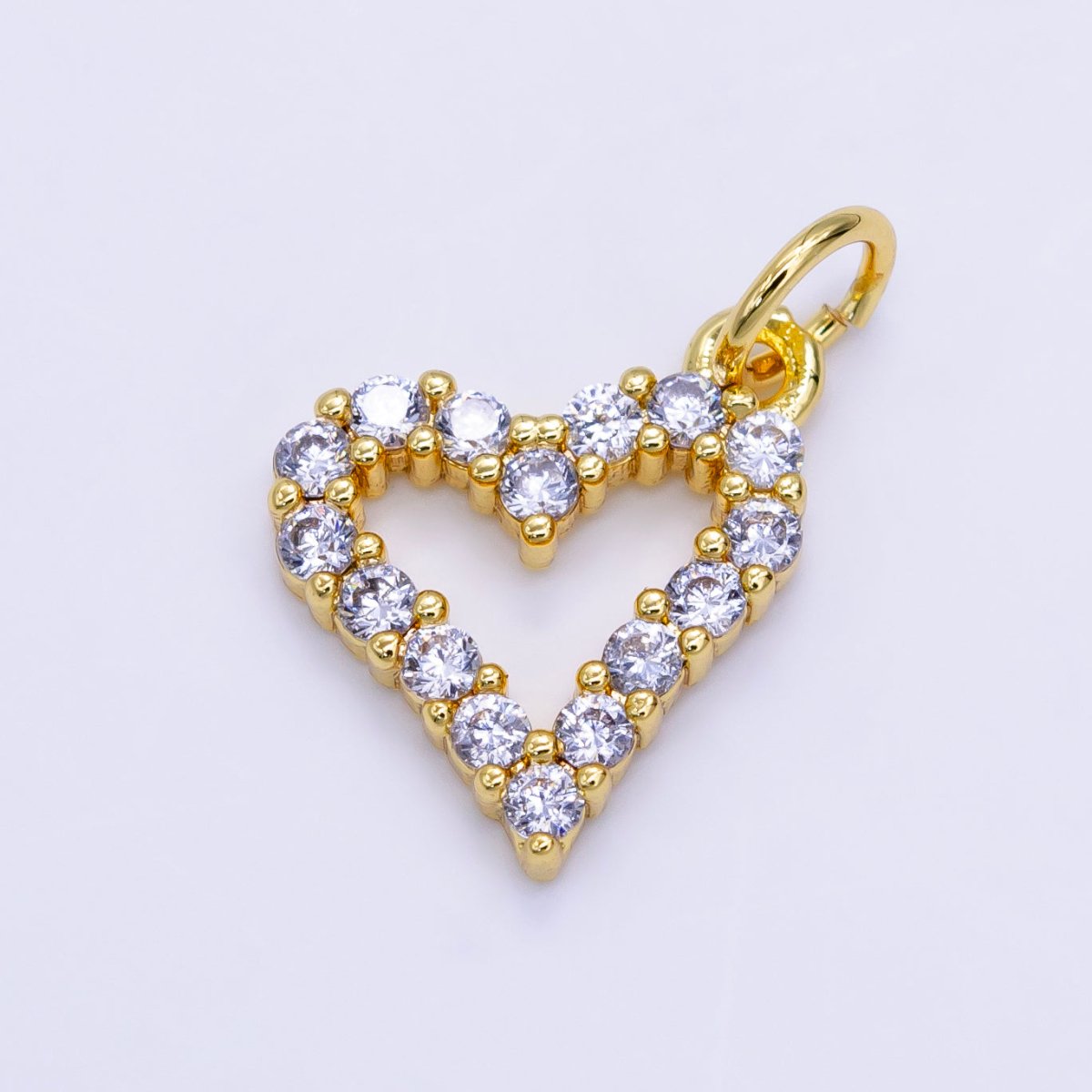 24K Gold plated 12mm Micro Paved CZ Open Heart Charm | D163 - DLUXCA