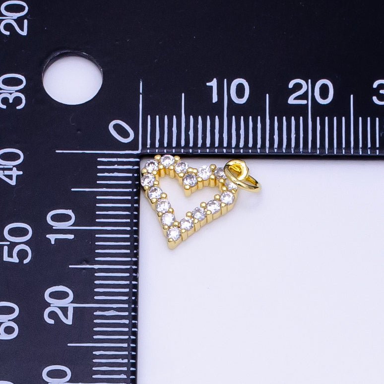 24K Gold plated 12mm Micro Paved CZ Open Heart Charm | D163 - DLUXCA