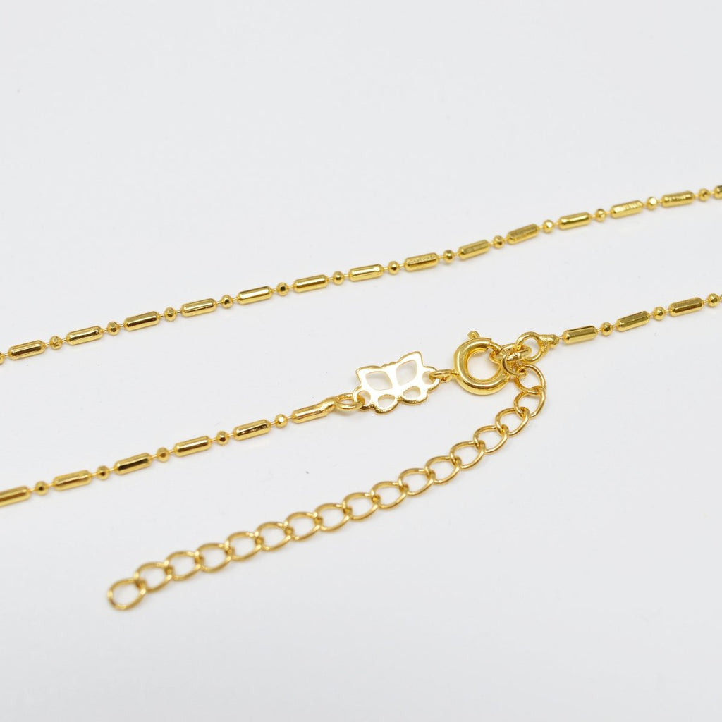 24K Gold plated 1.2mm Tube Bar Chain, Bead Necklace 16 Inches + 2 Inches Chain Extender, Gold Cylinder Tube Bar Necklace Jewelry Making | CN-982 Clearance Pricing - DLUXCA