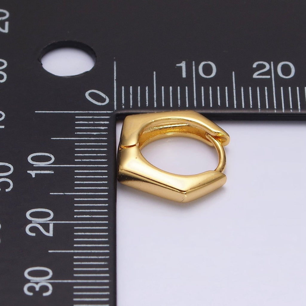 24K Gold plated 13.5mm Rounded Hexagonal Huggie Earrings | AE810 - DLUXCA