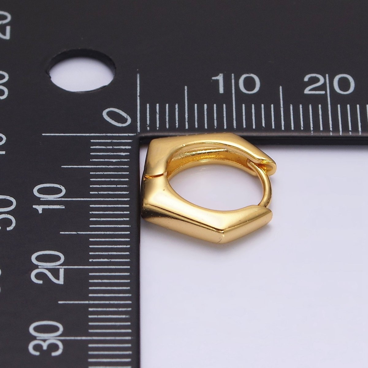 24K Gold plated 13.5mm Rounded Hexagonal Huggie Earrings | AE810 - DLUXCA