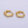 24K Gold plated 13.5mm Rounded Hexagonal Huggie Earrings | AE810 - DLUXCA