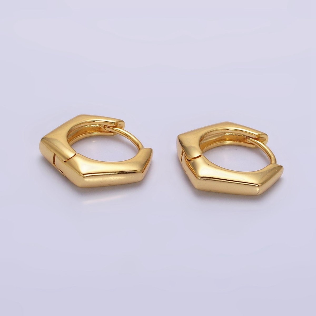 24K Gold plated 13.5mm Rounded Hexagonal Huggie Earrings | AE810 - DLUXCA