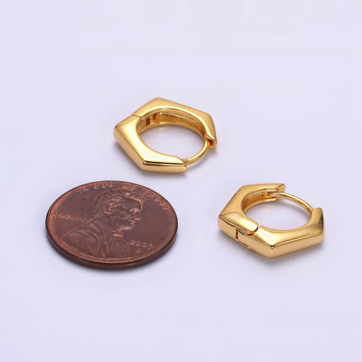 24K Gold plated 13.5mm Rounded Hexagonal Huggie Earrings | AE810 - DLUXCA