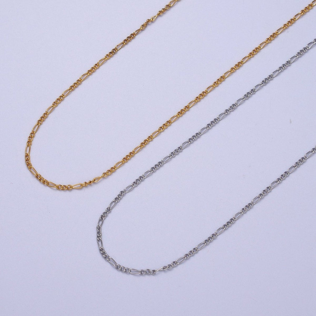 24K Gold plated 1.3mm Dainty Figaro Unfinished Chain in Gold & Silver | ROLL-903, ROLL-904 Clearance Pricing - DLUXCA