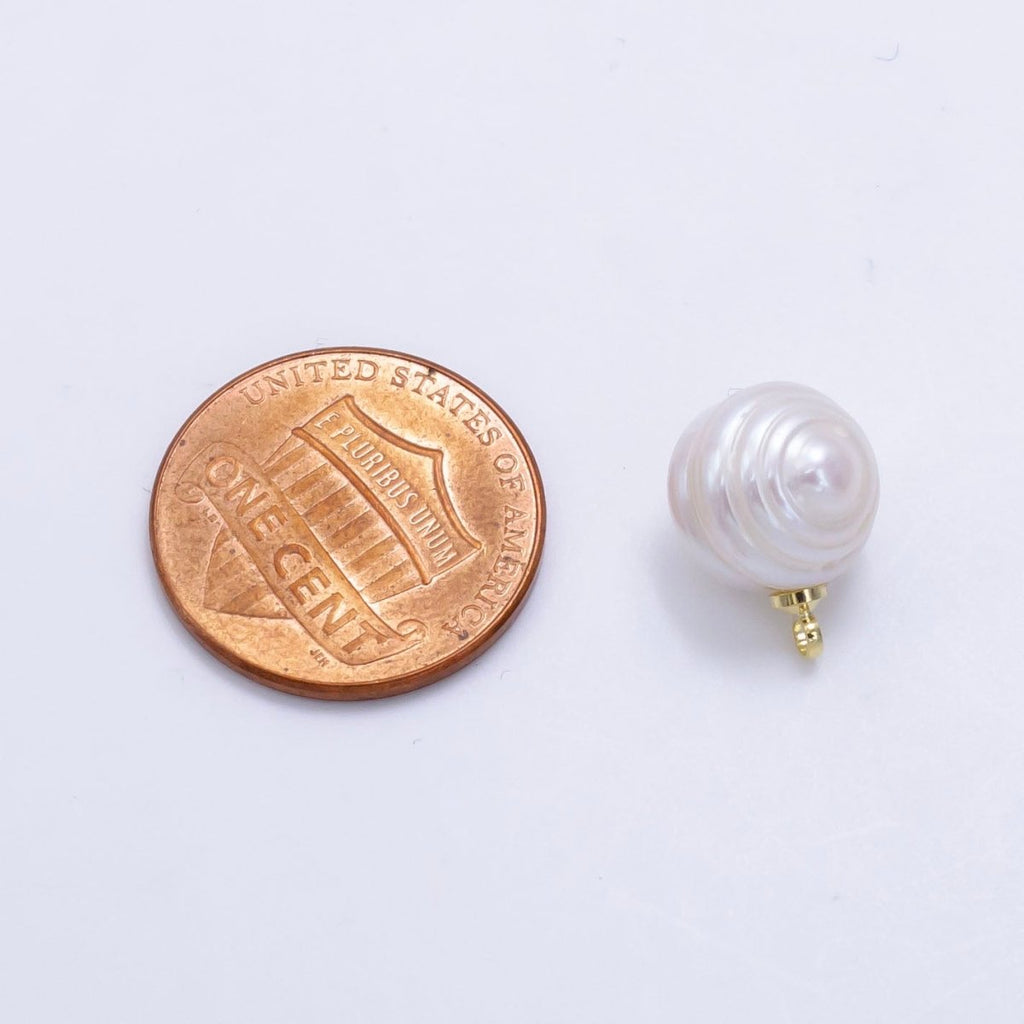 24K Gold plated 13mm Ringed White Freshwater Pearl Charm | P1880 - DLUXCA