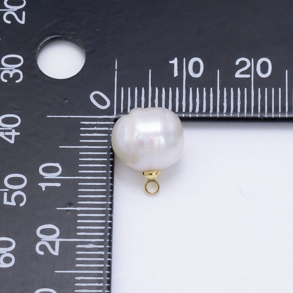 24K Gold plated 13mm Ringed White Freshwater Pearl Charm | P1880 - DLUXCA