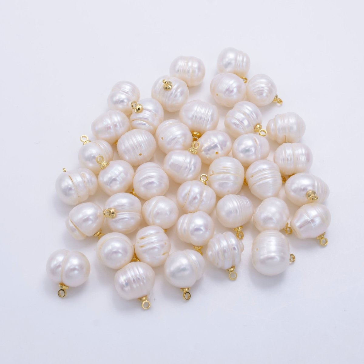 24K Gold plated 13mm Ringed White Freshwater Pearl Charm | P1880 - DLUXCA
