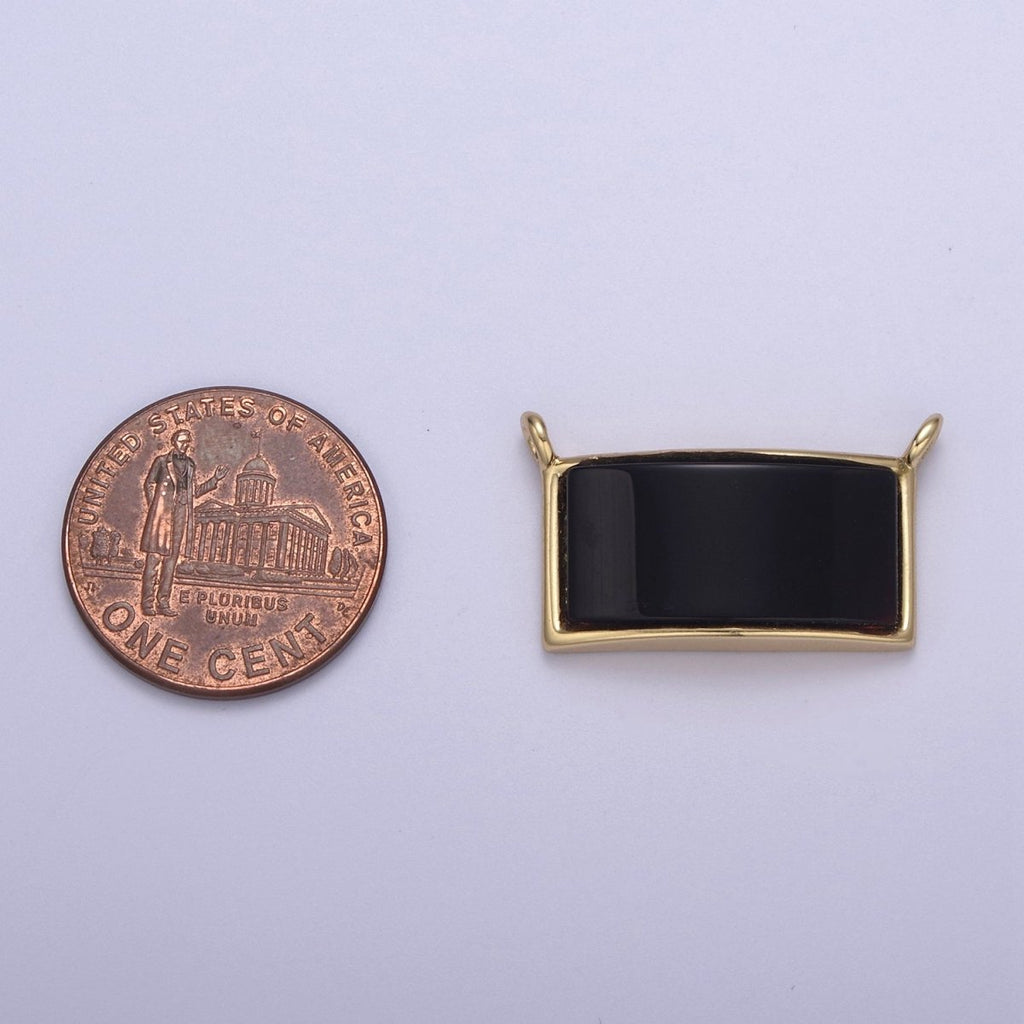 24K Gold plated 14mm x 24mm Black Onyx Gemstone Rectangle Connector | F759 - DLUXCA