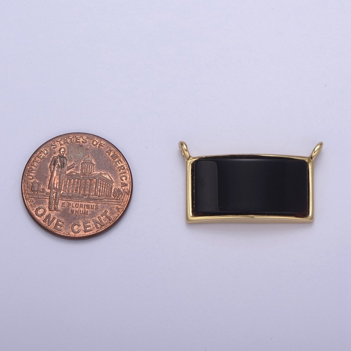 24K Gold plated 14mm x 24mm Black Onyx Gemstone Rectangle Connector | F759 - DLUXCA
