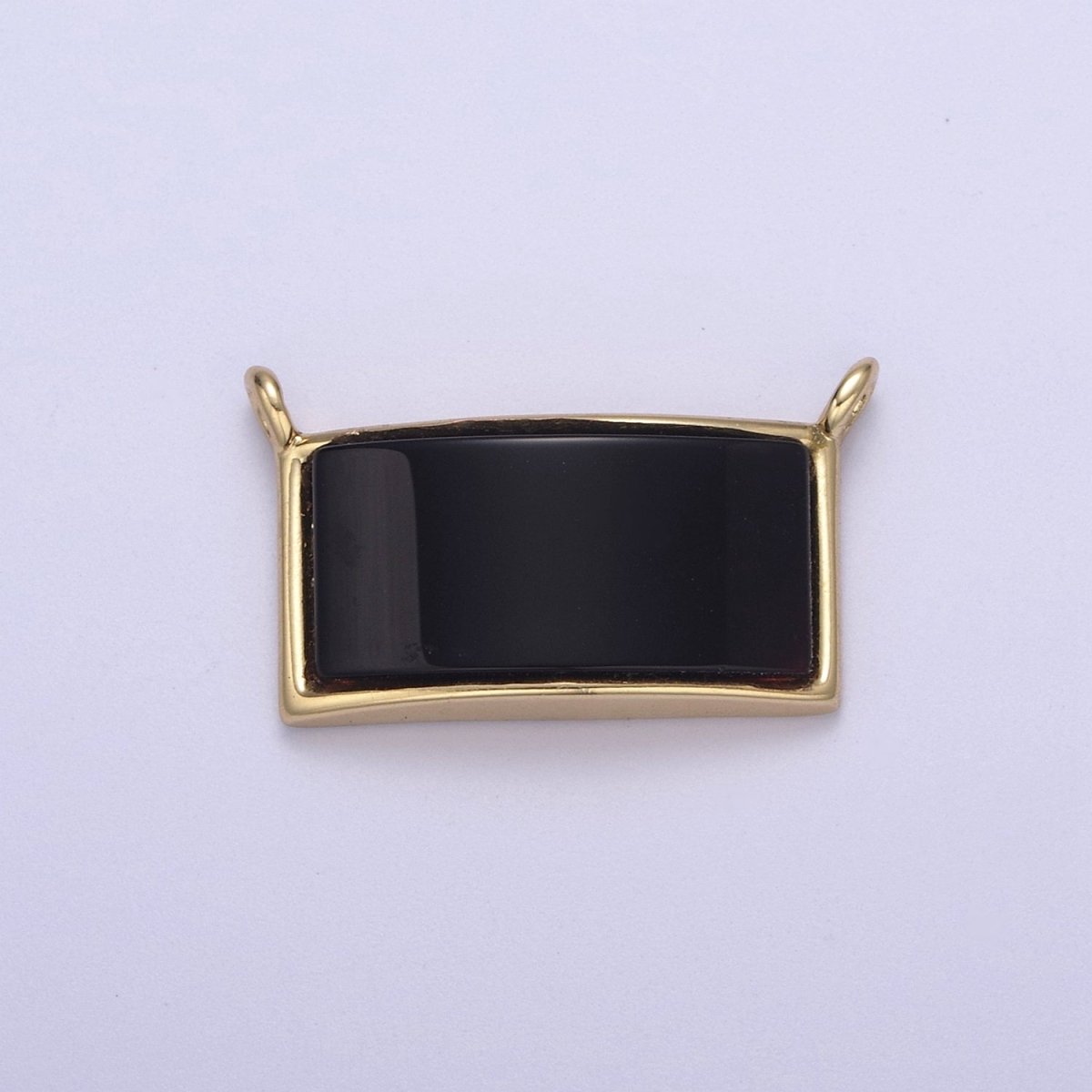 24K Gold plated 14mm x 24mm Black Onyx Gemstone Rectangle Connector | F759 - DLUXCA