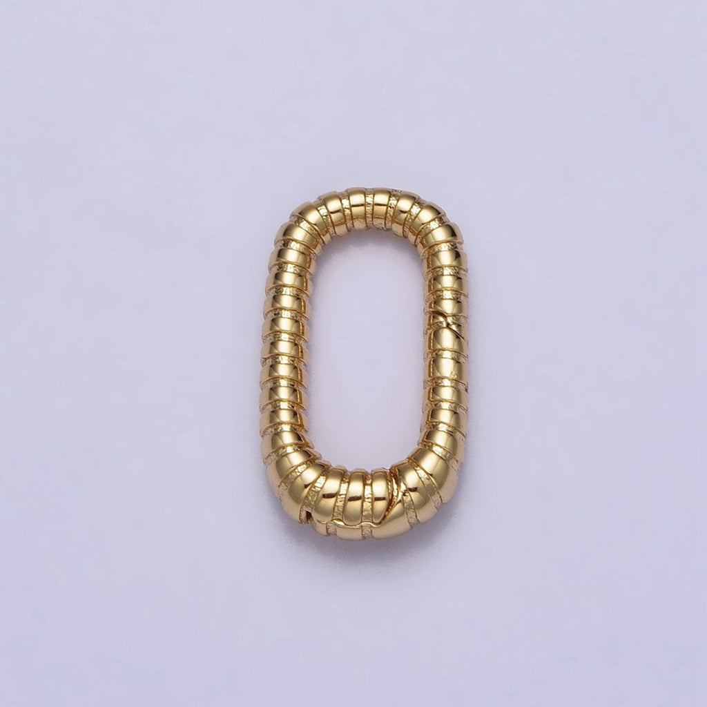 24K Gold plated 15.5mm Textured Striped Oblong Push Gate Jewelry Supply in Gold & Silver | Z-121 Z-122 - DLUXCA