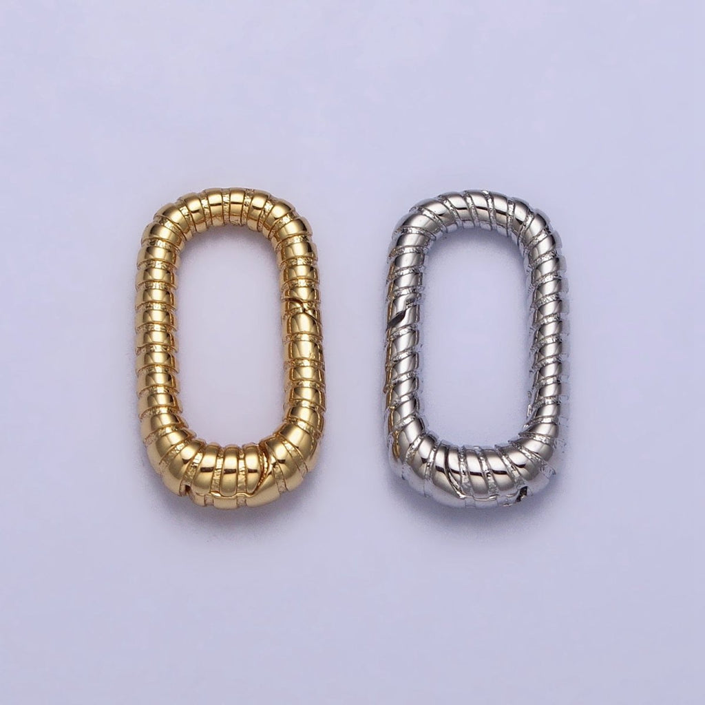 24K Gold plated 15.5mm Textured Striped Oblong Push Gate Jewelry Supply in Gold & Silver | Z-121 Z-122 - DLUXCA