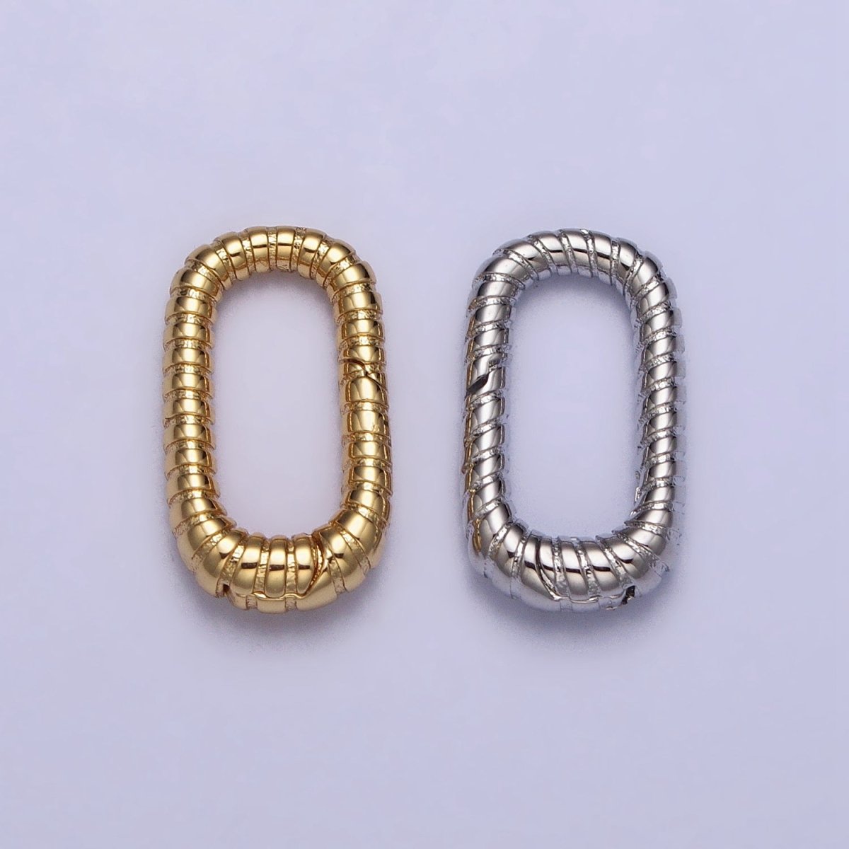 24K Gold plated 15.5mm Textured Striped Oblong Push Gate Jewelry Supply in Gold & Silver | Z-121 Z-122 - DLUXCA