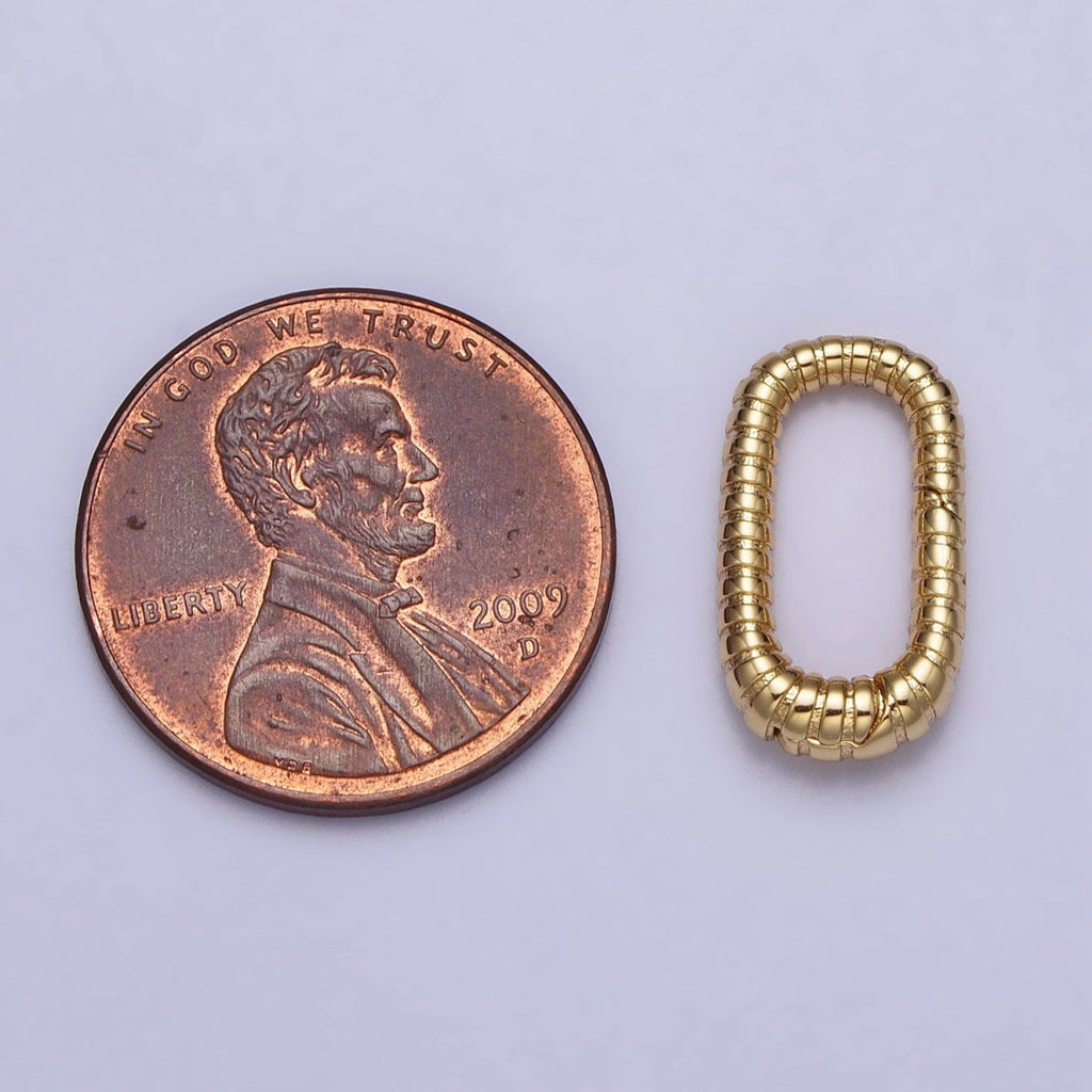 24K Gold plated 15.5mm Textured Striped Oblong Push Gate Jewelry Supply in Gold & Silver | Z-121 Z-122 - DLUXCA