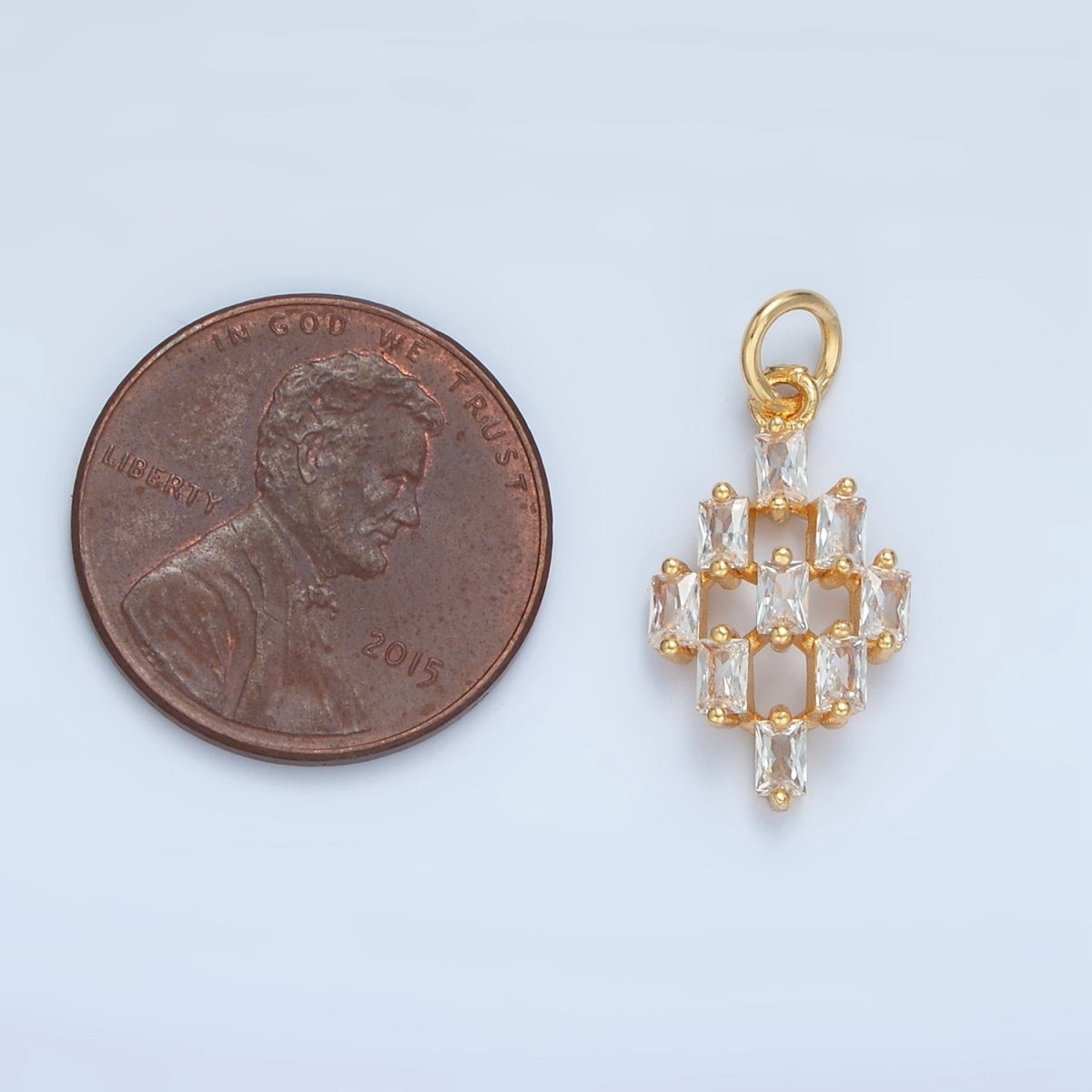 24K Gold plated 15mm Clear CZ Baguette Geometric Checkered Open Charm | X290 - DLUXCA