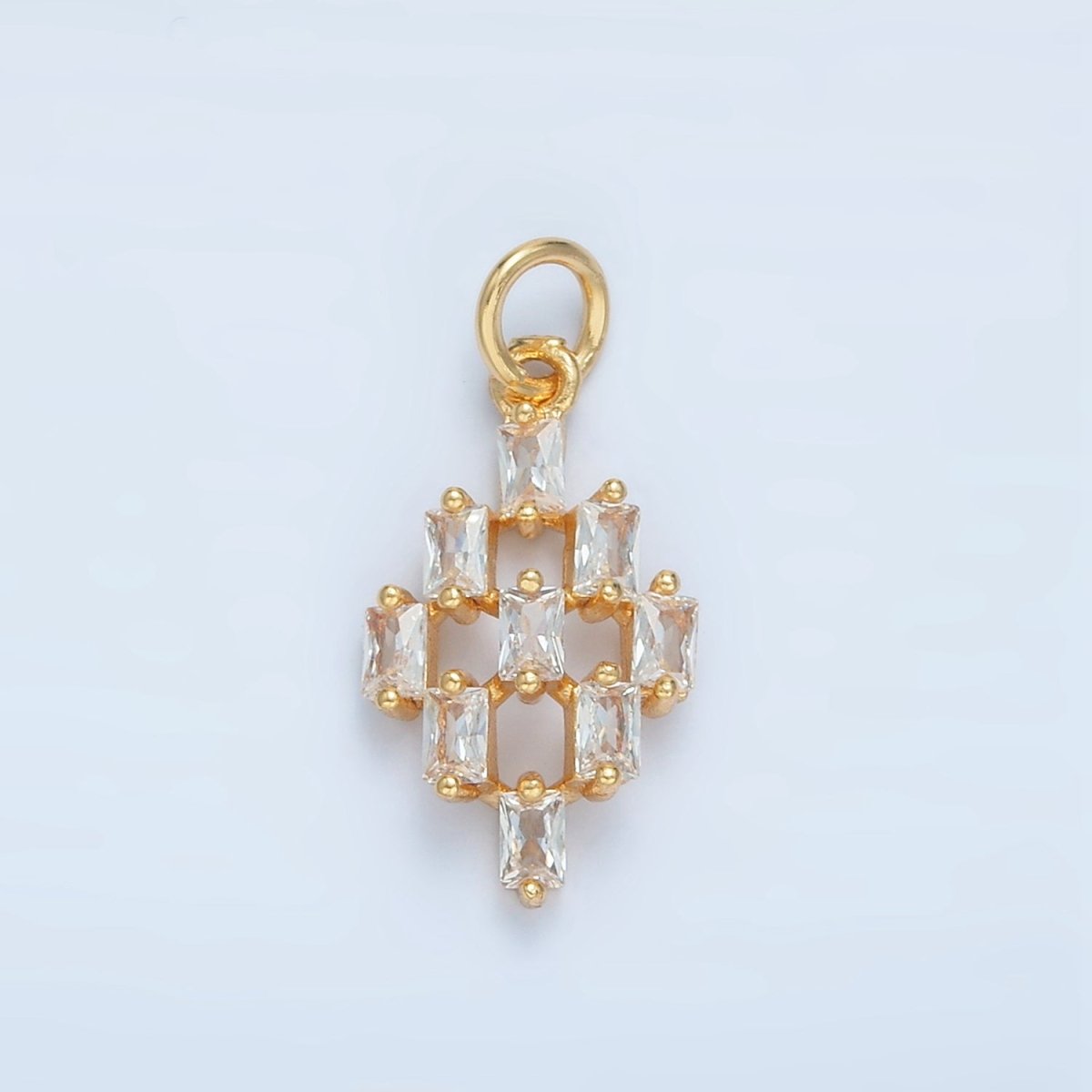 24K Gold plated 15mm Clear CZ Baguette Geometric Checkered Open Charm | X290 - DLUXCA