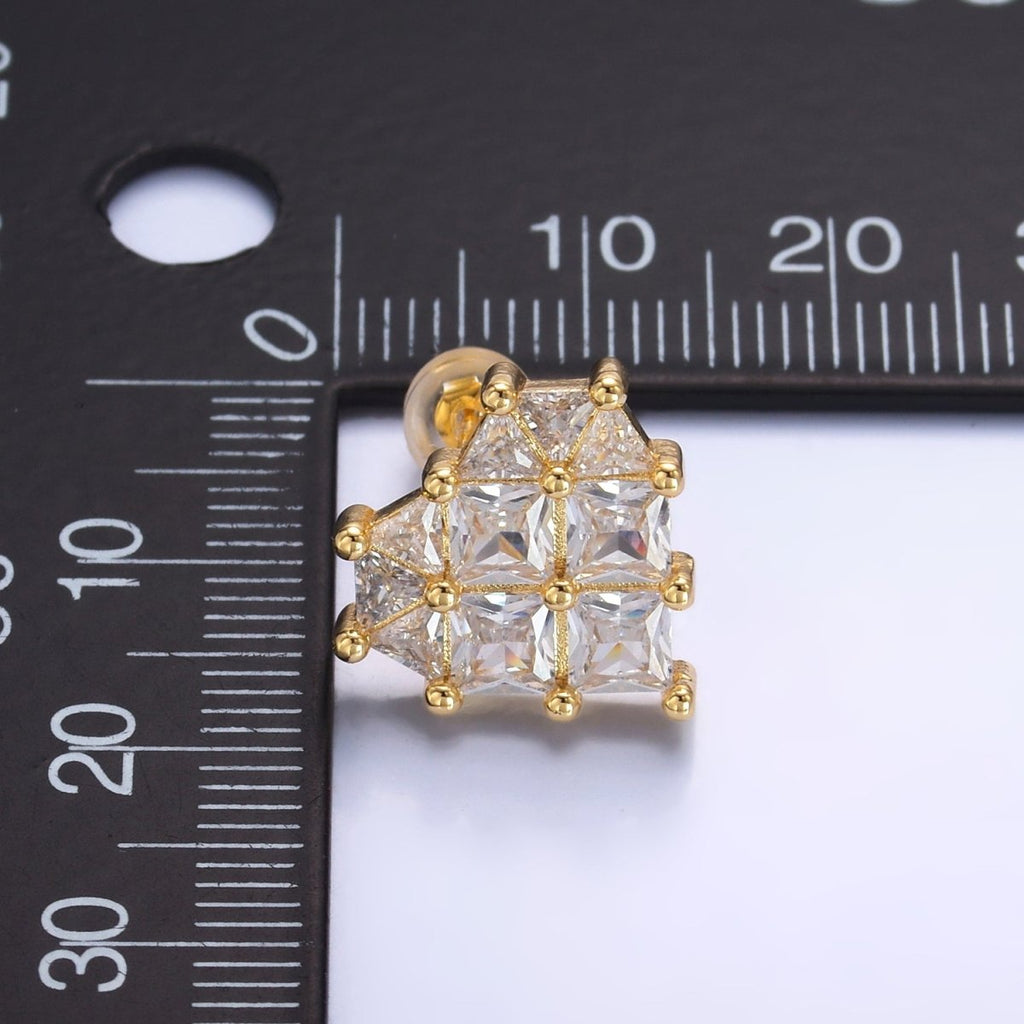 24K Gold plated 15mm Clear CZ Heart Stud Earrings | AB730 
