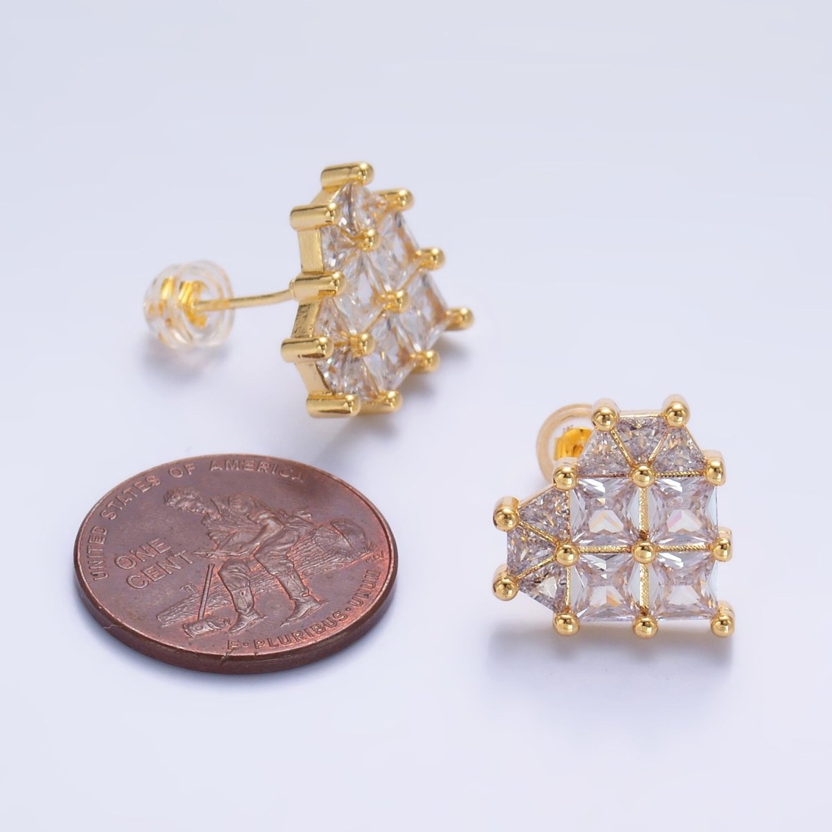 24K Gold plated 15mm Clear CZ Heart Stud Earrings | AB730 