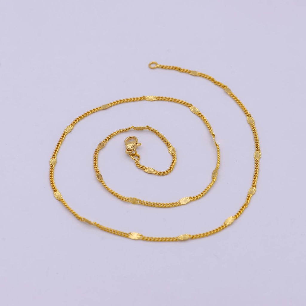 24K Gold plated 1.5mm Curb Chain 15.5, 18 inch Finished Necklace For Wholesale Necklace Dainty Jewelry Making Supplies | WA-521 Clearance Pricing - DLUXCA
