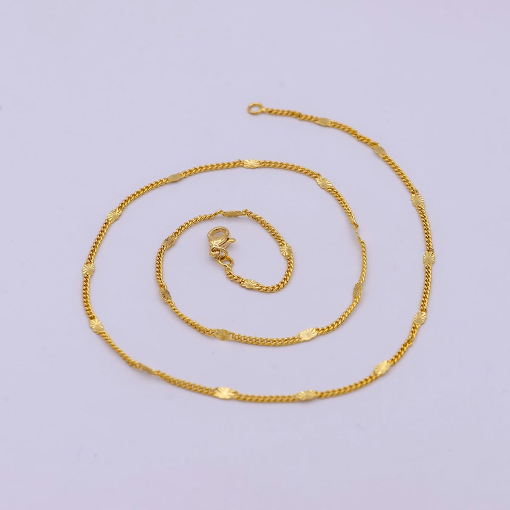 24K Gold plated 1.5mm Curb Chain 15.5, 18 inch Finished Necklace For Wholesale Necklace Dainty Jewelry Making Supplies | WA-521 Clearance Pricing - DLUXCA