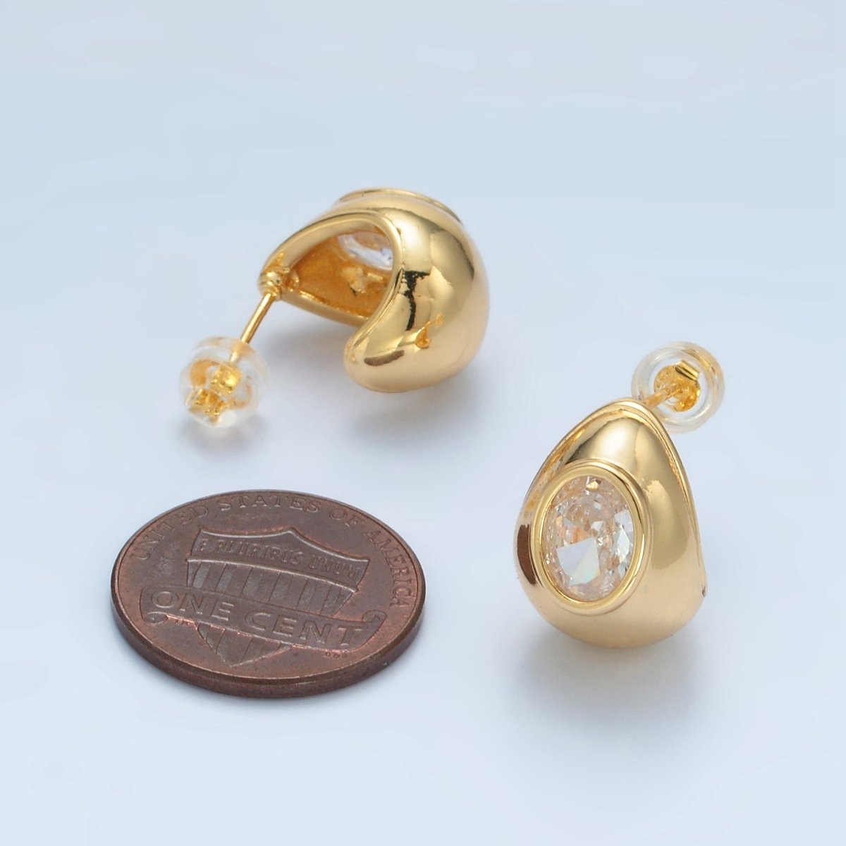 24K Gold plated 15mm CZ Dome J - Shaped Hoop Earrings | AD629 - DLUXCA