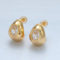 24K Gold plated 15mm CZ Dome J - Shaped Hoop Earrings | AD629 - DLUXCA