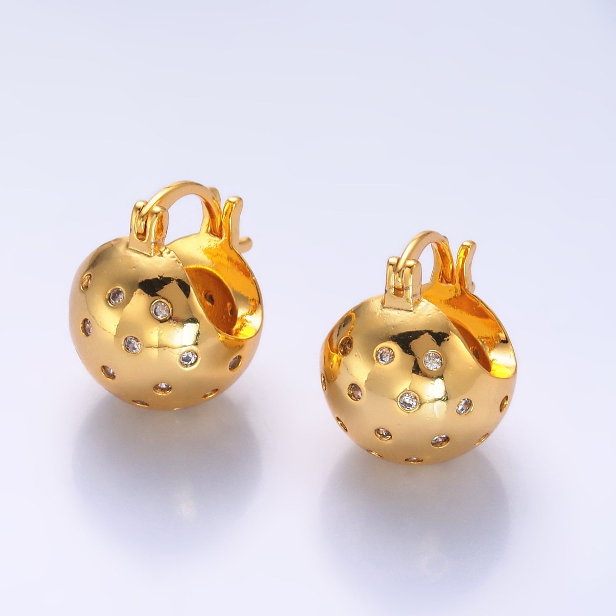 24K Gold plated 15mm CZ Dotted Round Dome Latch Hoop Earrings | AB231 - DLUXCA
