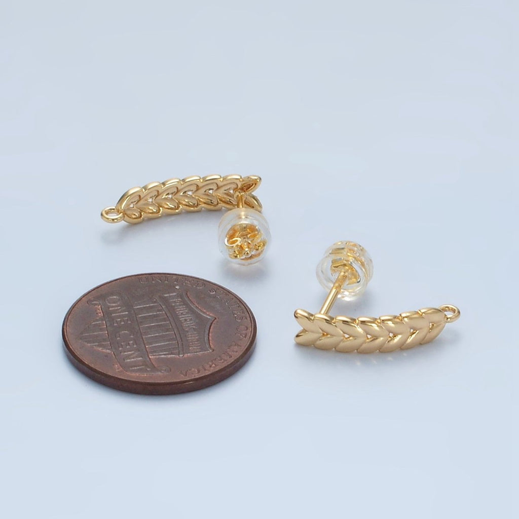 24K Gold plated 15mm Feather Paddy Open Loop Drop Stud Earrings Findings | Z876 - DLUXCA