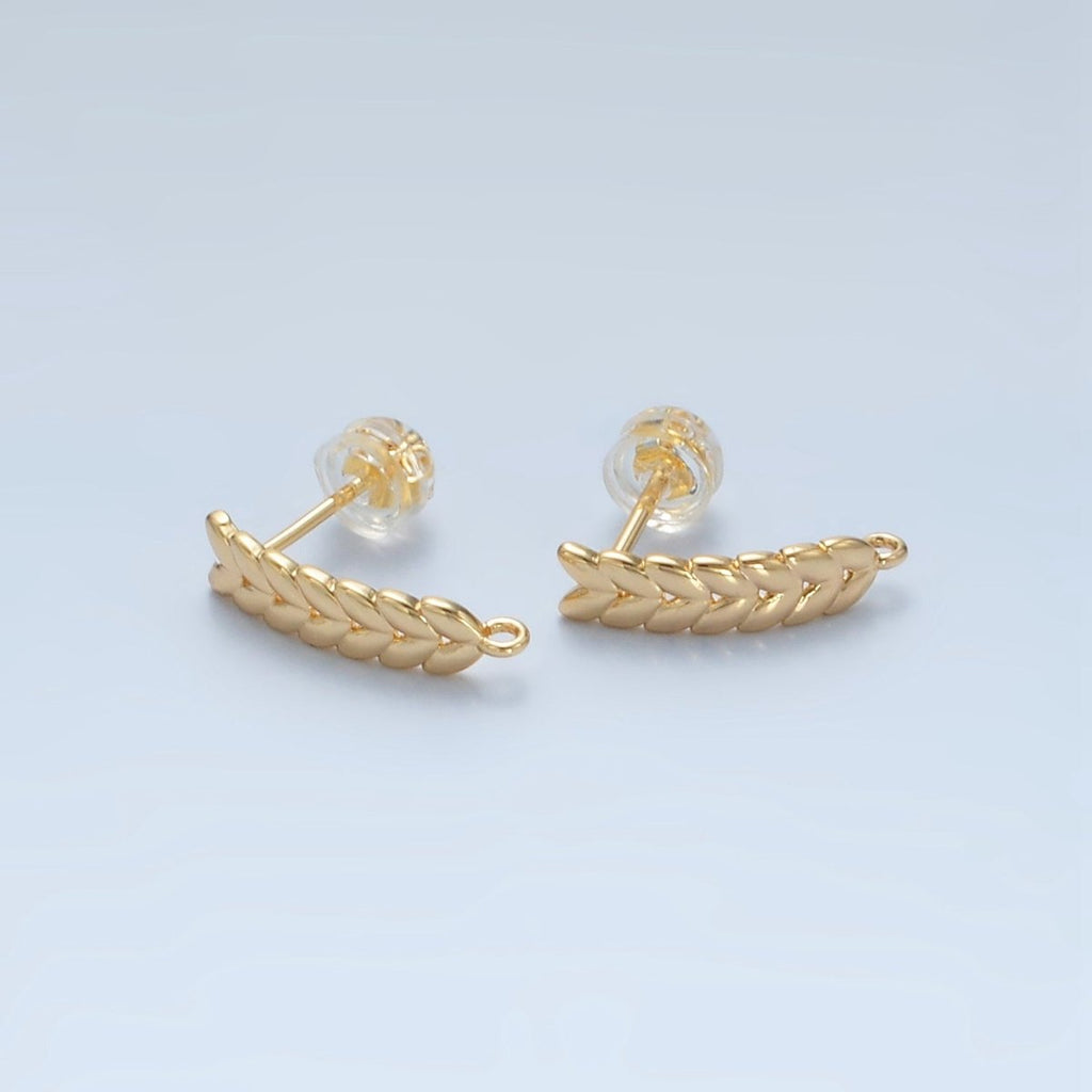24K Gold plated 15mm Feather Paddy Open Loop Drop Stud Earrings Findings | Z876 - DLUXCA
