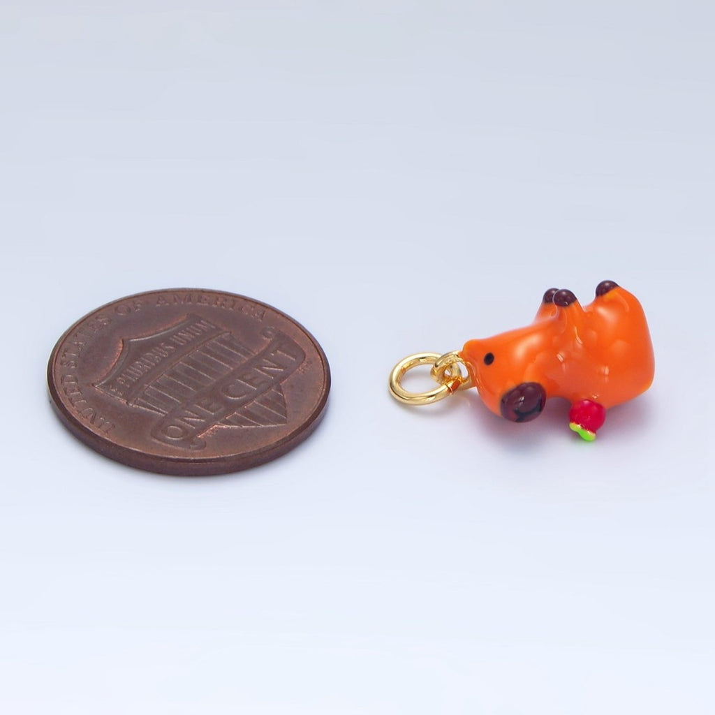 24K Gold plated 15mm Glass Apple Capybara Animal Charm | X307 - DLUXCA