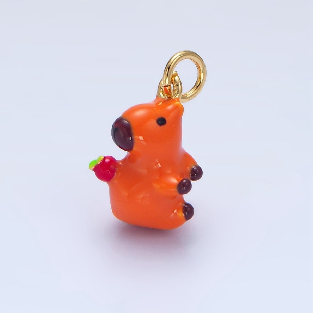24K Gold plated 15mm Glass Apple Capybara Animal Charm | X307 - DLUXCA