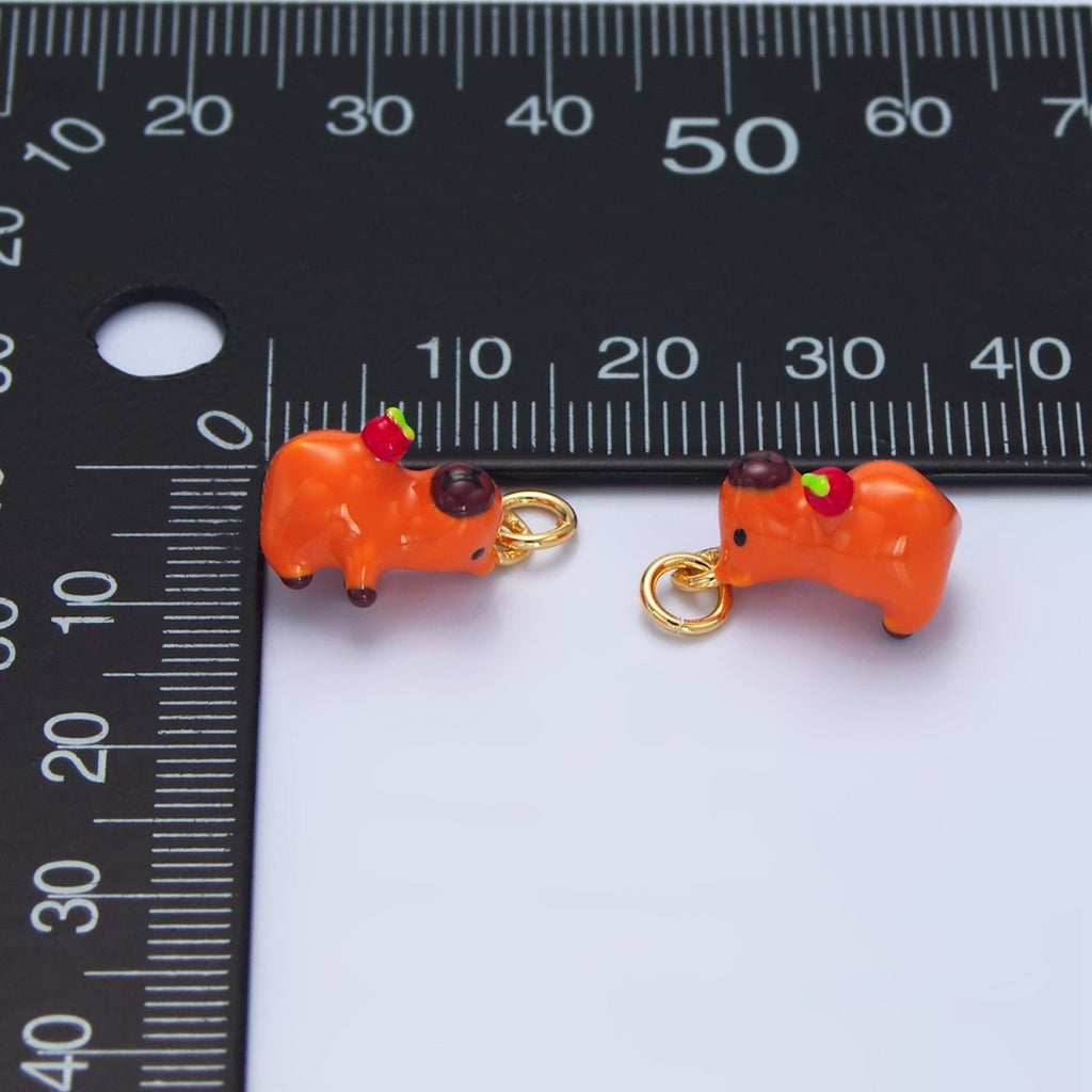 24K Gold plated 15mm Glass Apple Capybara Animal Charm | X307 - DLUXCA