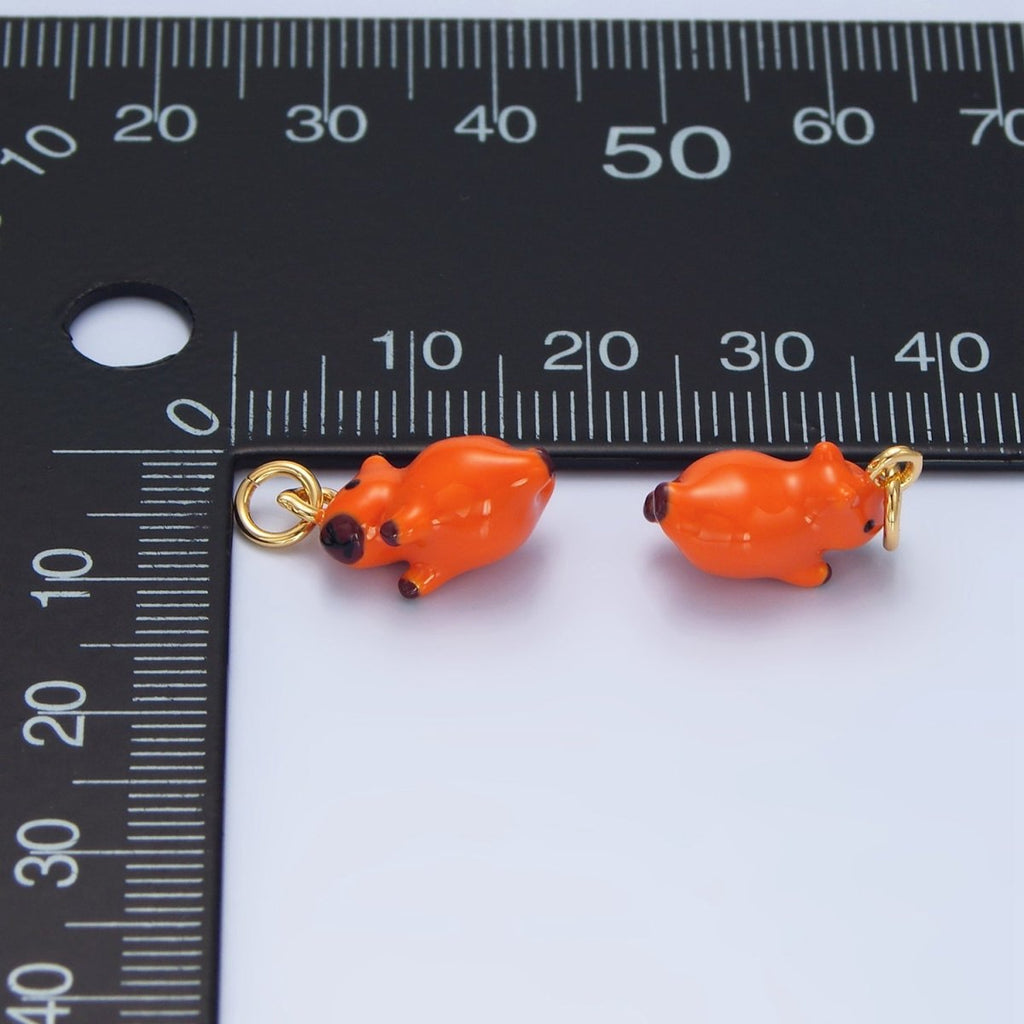 24K Gold plated 15mm Glass Sitting Belly Flop Capybara Animal Charm | X580 - DLUXCA
