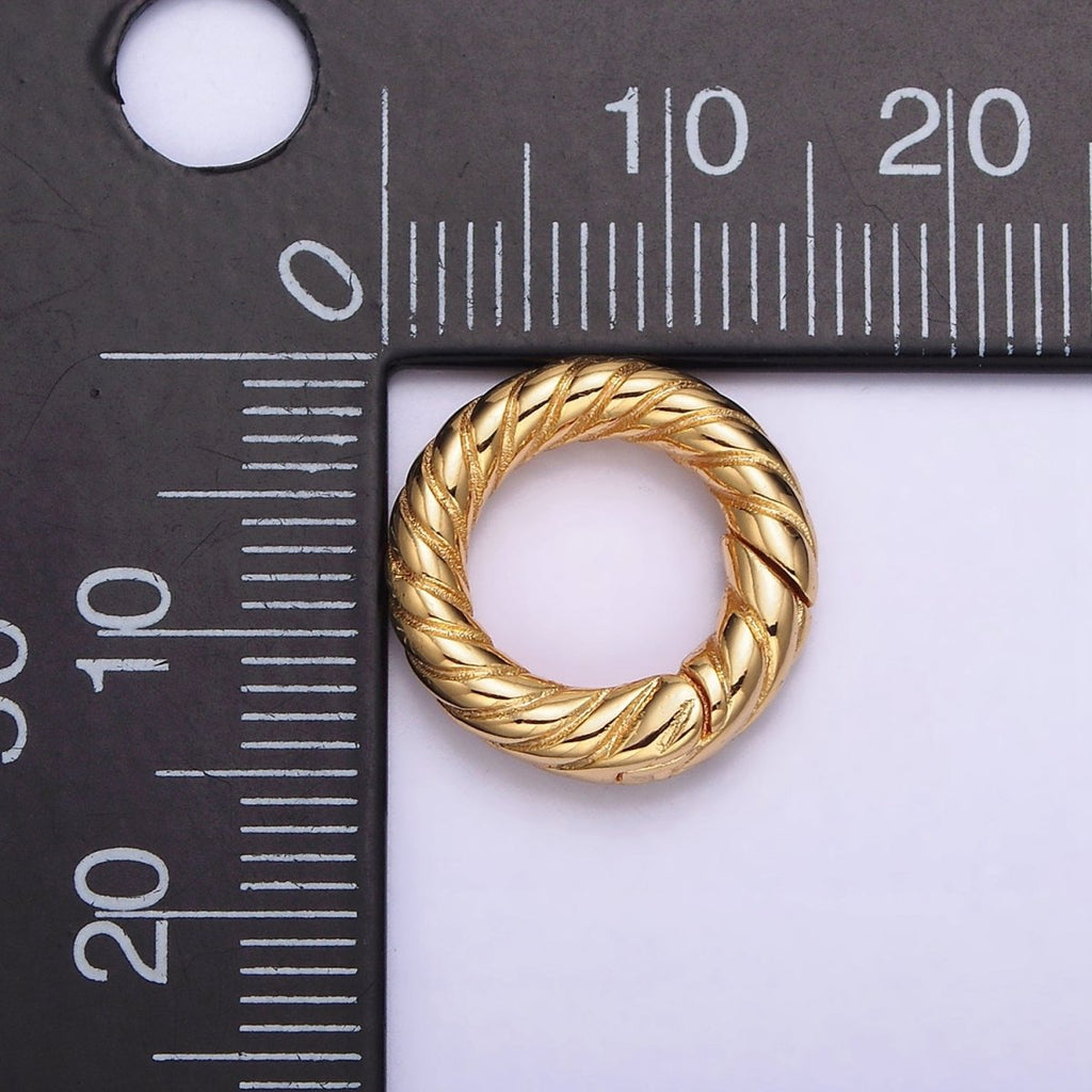 24K Gold plated 15mm Line-Textured Round Push Spring Gate Jewelry Making Supply | Z-436 - DLUXCA